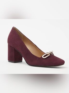NEW ANN TAYLOR RICH CRANBERRY CHAIN HIGH BLOCK HEEL SUEDE PUMPS HEELS SHOES 6